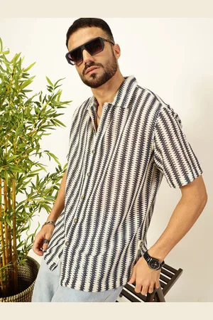 Thomas Scott Men Self Design Textured Cotton Regular Fit Semi-Sheer Casual Crochet Shirt