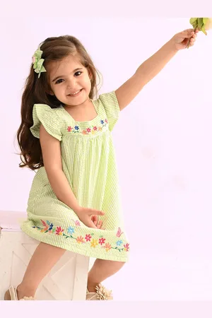 Nauti Nati Girls Striped Floral Printed Cotton A-Line Dress