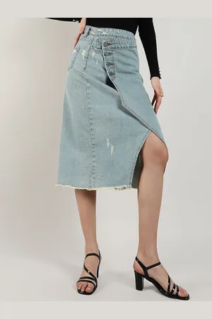 Campus Denim Straight Midi Asymmetrical Skirt