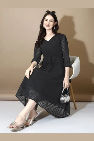 Kalini Women Printed V-Neck Puff Sleeve Georgette Gown Midi Dress