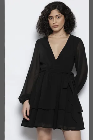 NA-KD Puff Sleeves Layered Mini Wrap Dress with Belt