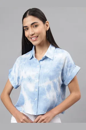 Latin Quarters Women Faded Spread Collar Extended Sleeves Opaque Faded Casual Shirt