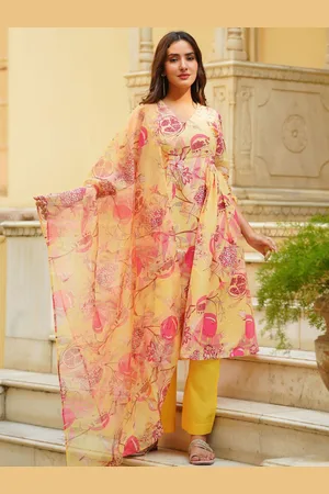 Ambraee Floral Printed Anarkali Kurta with Trousers & Dupatta
