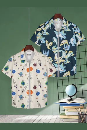 HELLCAT Boys Pack of 2 Cotton Conversational Opaque Printed Casual Shirt