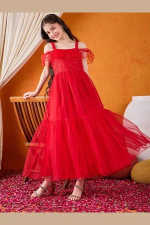 Cherry & Jerry Girls Self Design Shoulder Straps Net Maxi Dress