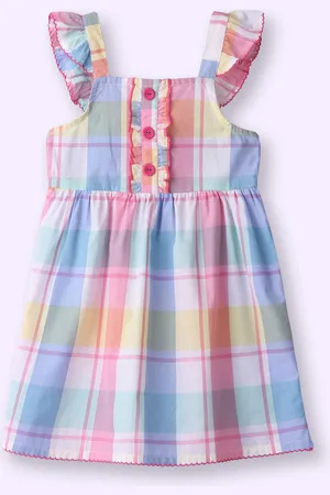 Nauti Nati Girls Checked Square Neck A-Line Dress