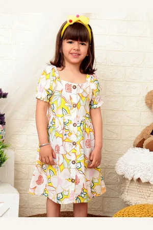 Nauti Nati Girls Floral Printed Short Sleeves Square Neck A-Line Dress