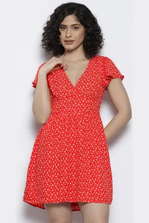 NA-KD Printed Flutter Sleeve Mini Fit & Flare Dress