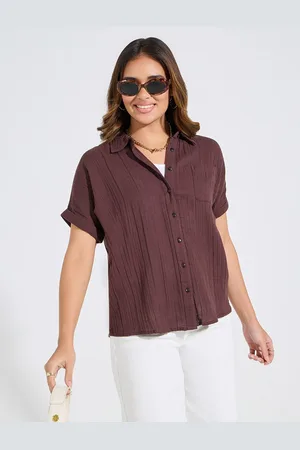Styli Women Regular Fit Roll-Up Sleeve Textured Button-Down Shirt