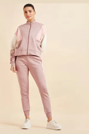 Sweet Dreams Women Peach Coloured Mock Collar Mid-Rise Tracksuits