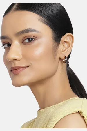 ESTELE Women Gold-Toned & Black Contemporary Half Hoop Earrings
