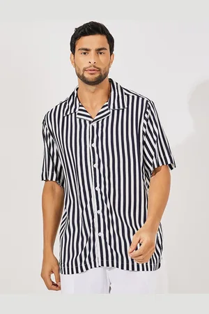 Styli Men Bengal Stripes Monochrome Cotton Relaxed Fit Casual Shirt