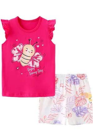 Stylecast Girls Pink Printed Pure Cotton T-shirt With Shorts