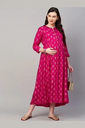 MomToBe Printed Maternity Fit & Flared Midi Ethnic Dresses
