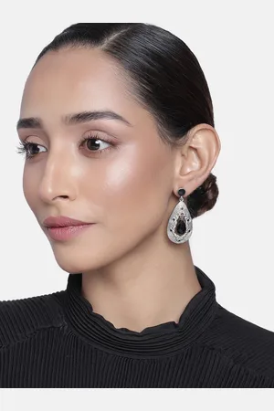ESTELE Women Silver-Toned & Black Contemporary Drop Earrings