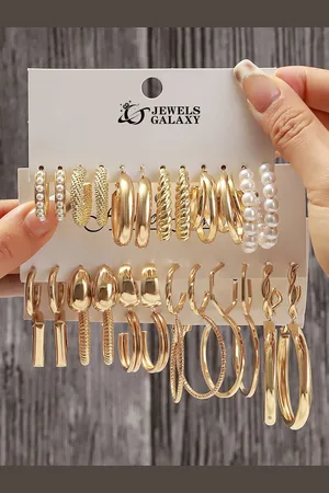 Jewels Galaxy Set of 18 Gold Plated Half Hoop Earrings
