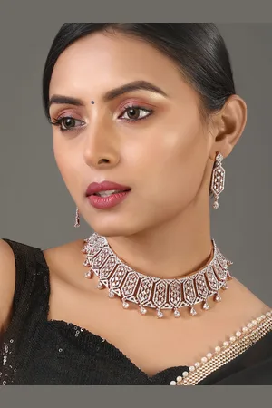 ESTELE Rosegold Plated Lavish Luxe Designer Choker Style Necklace Set for Women