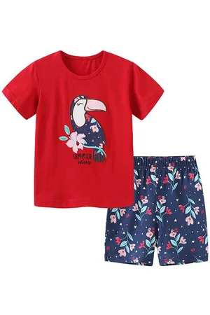 Stylecast Red Girls Printed Pure Cotton T-shirt with Shorts