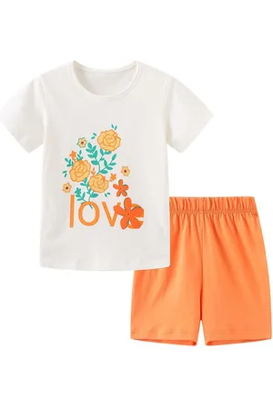 Stylecast White Girls Printed Pure Cotton T-shirt with Shorts