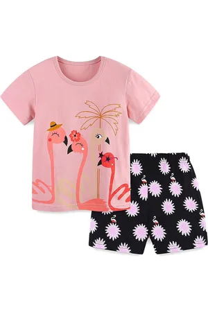 Stylecast Girls Pink Printed Pure Cotton T-shirt with Shorts