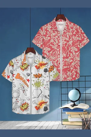 HELLCAT Boys Pack of 2 Cotton Opaque Printed Casual Shirt