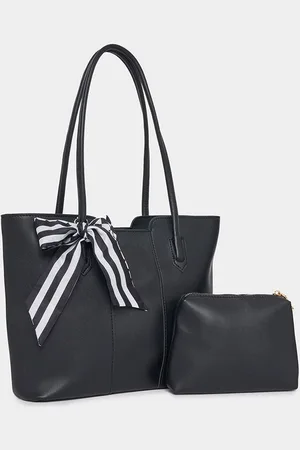 Styli Women Solid Structured Tote Bag With Bow Detail