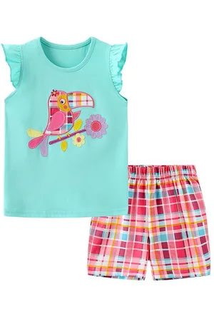 Stylecast Girls Blue Printed Cotton T-shirt with Shorts