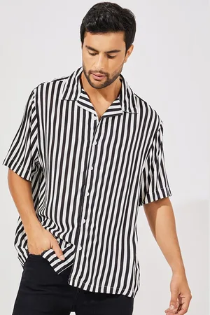 Styli Men Bengal Stripes Monochrome Cotton Relaxed Fit Casual Shirt