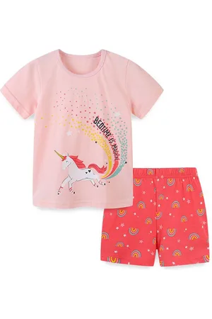 Stylecast Girls Pink Printed Cotton T-shirt with Shorts