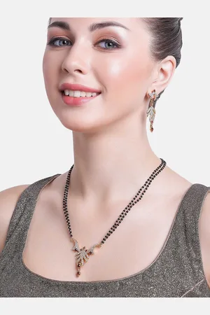 ESTELE Gold Plated Leafy Designer Mangalsutra Set with Austrian Crystals for Women