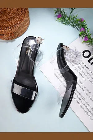JM Looks Transparent Black Block Heel sandals for Women