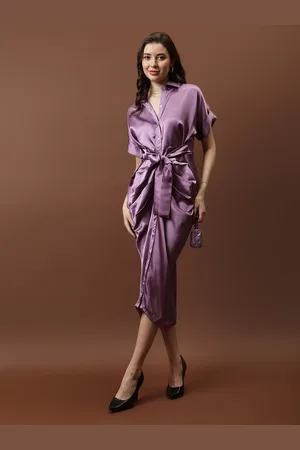 ATHENA WomenSatin Shirt Midi Dress