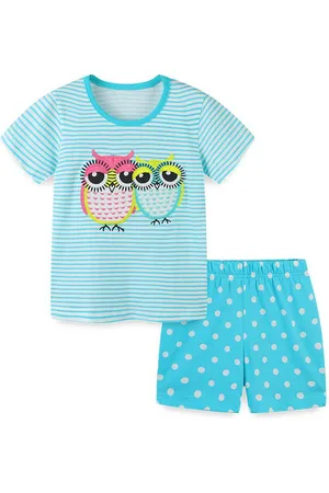 Stylecast Blue Girls Printed Pure Cotton T-shirt with Shorts