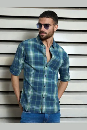 High Star Men regular fit Checked Casual indigo Shirt