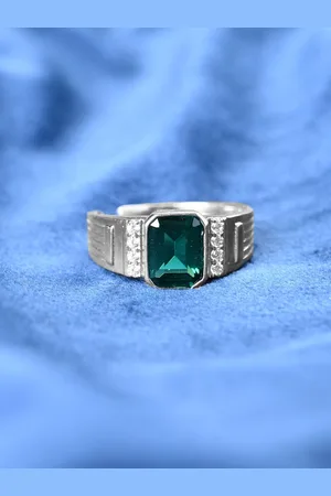 CLARA Men 925 Sterling Silver Platinum-Plated Cubic Zirconia-Studded Finger Ring