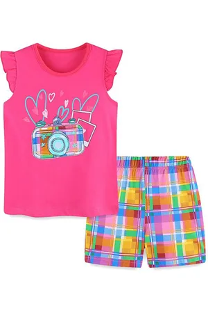 Stylecast Girls Pink Printed Pure Cotton T-shirt with Shorts