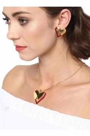 ESTELE Gold Plated Heart Shaped with Crystals Jewellery Set