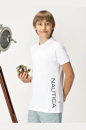 Nautica Boys Polo Collar Typography Printed T-shirt