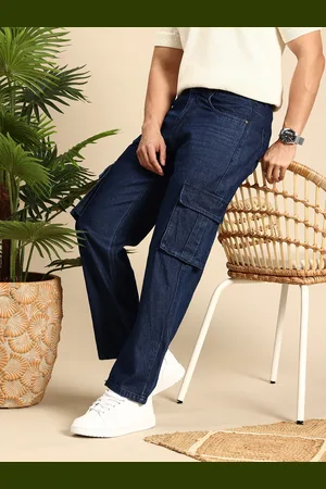 Mast & Harbour Men Straight Fit Light Fade Pure Cotton Cargo Styles Jeans