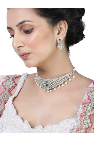 ESTELE Silver-Toned & White Rhodium-Plated CZ Stone-Studded Jewellery Set