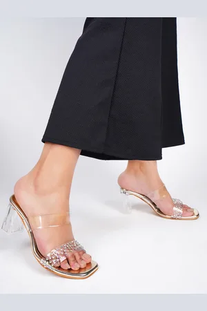JM Looks Embellished Open Toe Block Heels