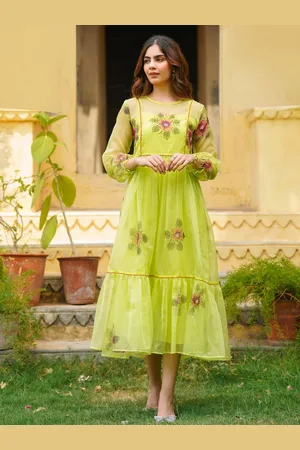 Ambraee Floral Print Bell Sleeve A-Line Midi Dress
