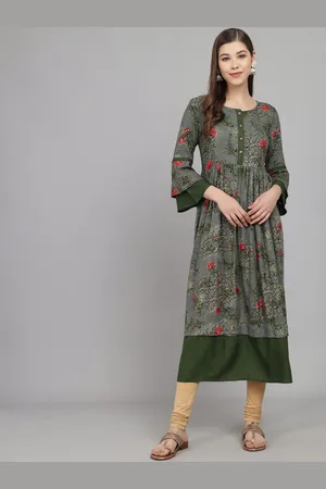 Anouk Floral Print Bell Sleeve Liva A-Line Midi Dress