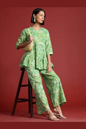 all about you Pure Cotton Printed Tiered Top With Trousers Co-Ord Set