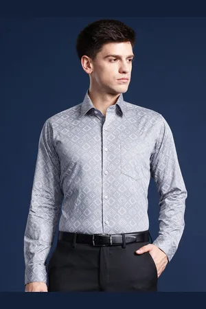 HANCOCK Men Printed Slim Fit Cotton Satin Party Shirt