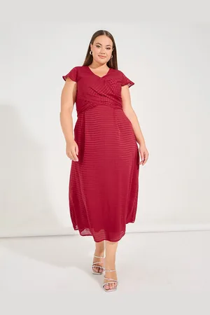 Styli Women Plus Size Cherry Red Wrap Detail A-line Maxi Dress