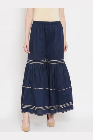 Castle Women Navy Blue & Gold-Toned Solid Gotta Patti Sharara