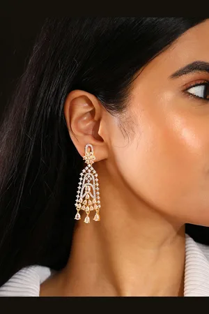Priyaasi Elegance Gold-Plated AD Stone Studded Contemporary Drop Earrings
