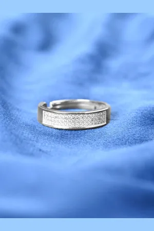 CLARA Men 925 Sterling Silver Platinum-Plated Cubic Zirconia-Studded Finger Ring