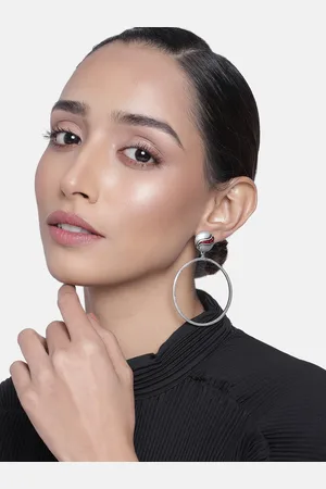 ESTELE Women Silver & Pink Rhodium Plated Big Hoop Drop Earrings